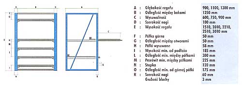 Regał o udźwigu 800 kg/półkę i 70% wysuwu, BM Serwis