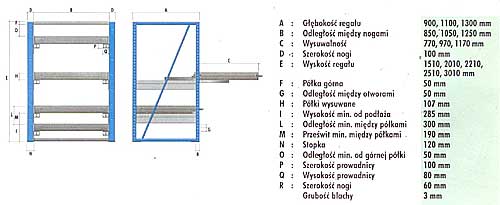 Regał o udźwigu 1000 kg/półkę i 95% wysuwu, BM Serwis
